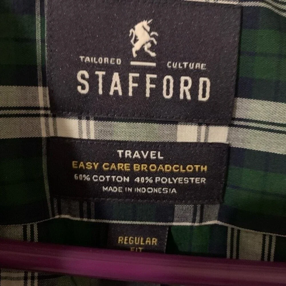 Stafford Green Plaid Dress Shirt - 17 1/2 36/37